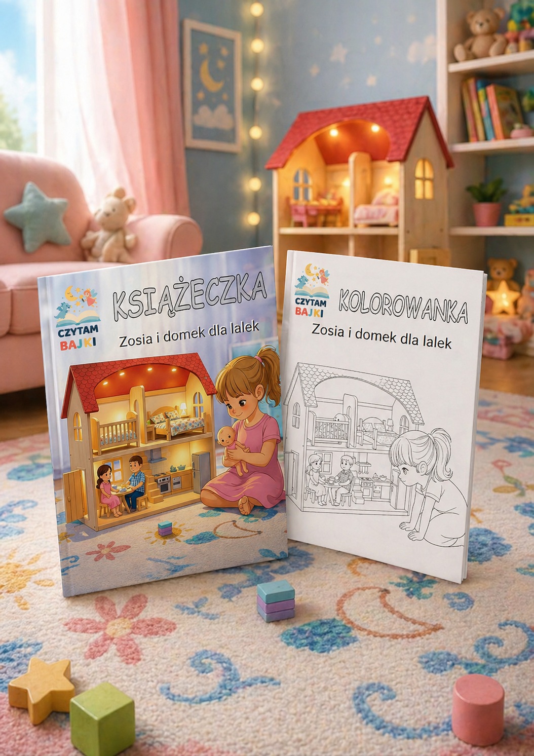 Mała dziewczynka i domek dla lalek - kolorowanka, książeczka