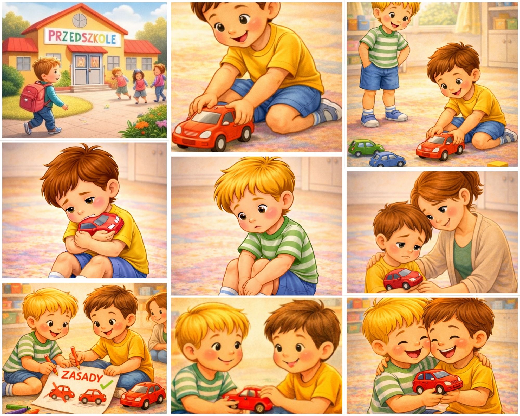 Illustration of a boy learning to share