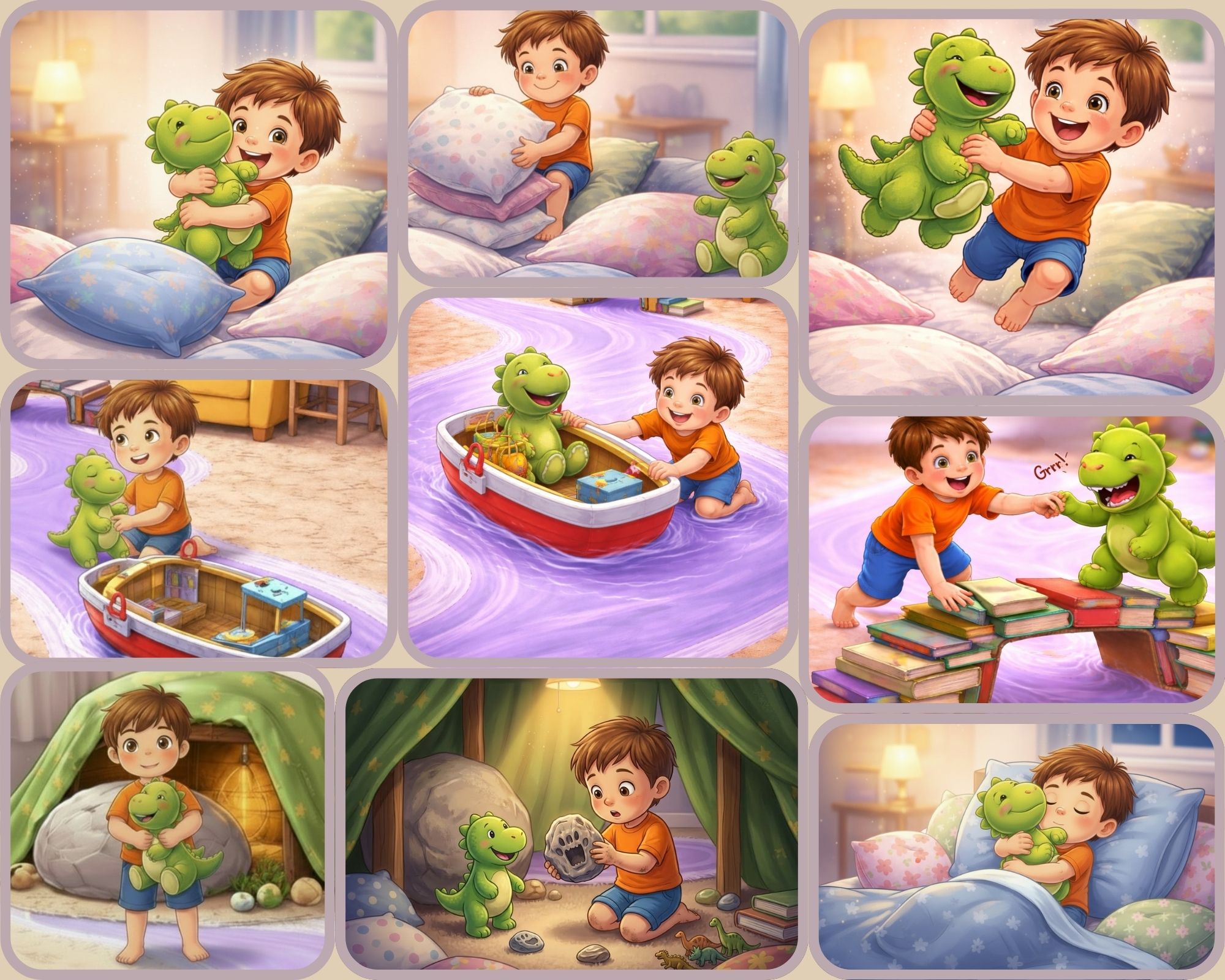 Illustration of a boy and his dinosaur