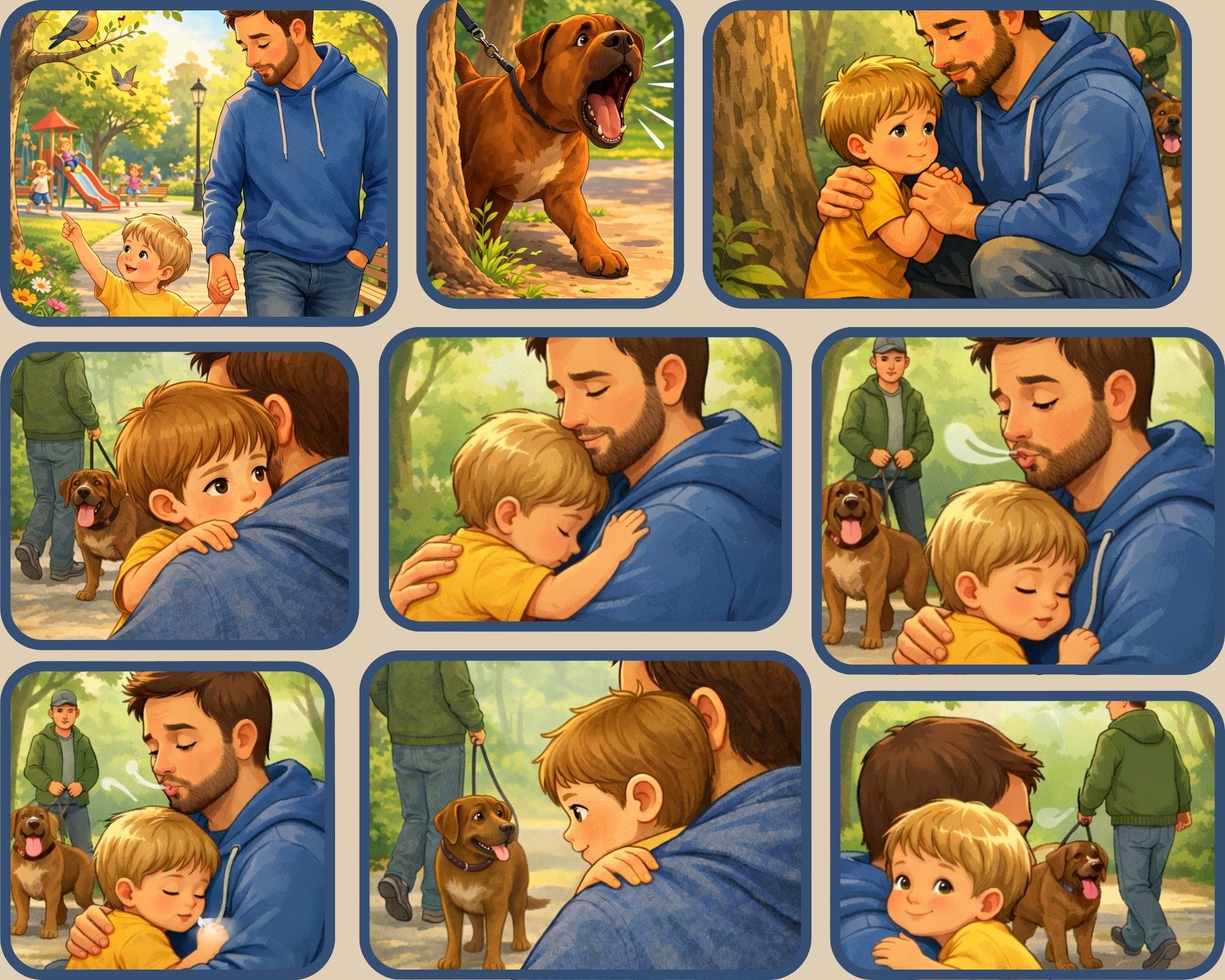 Ilustracja małego chłopca, który boi się psa