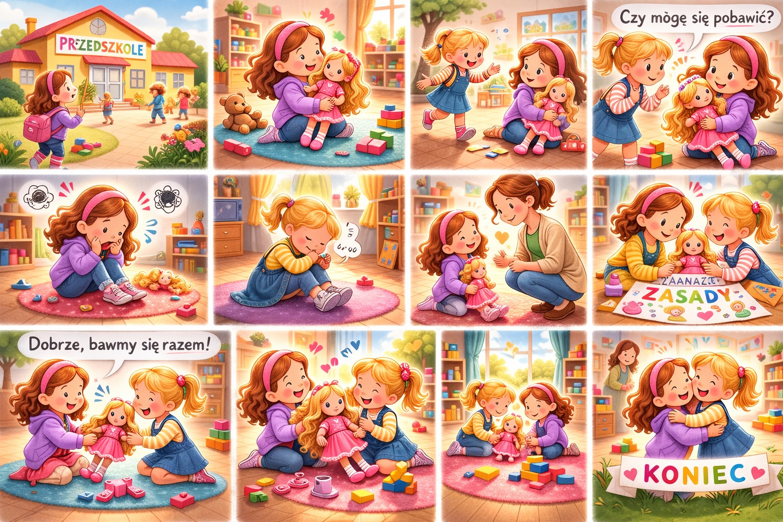 Ilustracja małych dziewczynek, które uczą sie dzielić