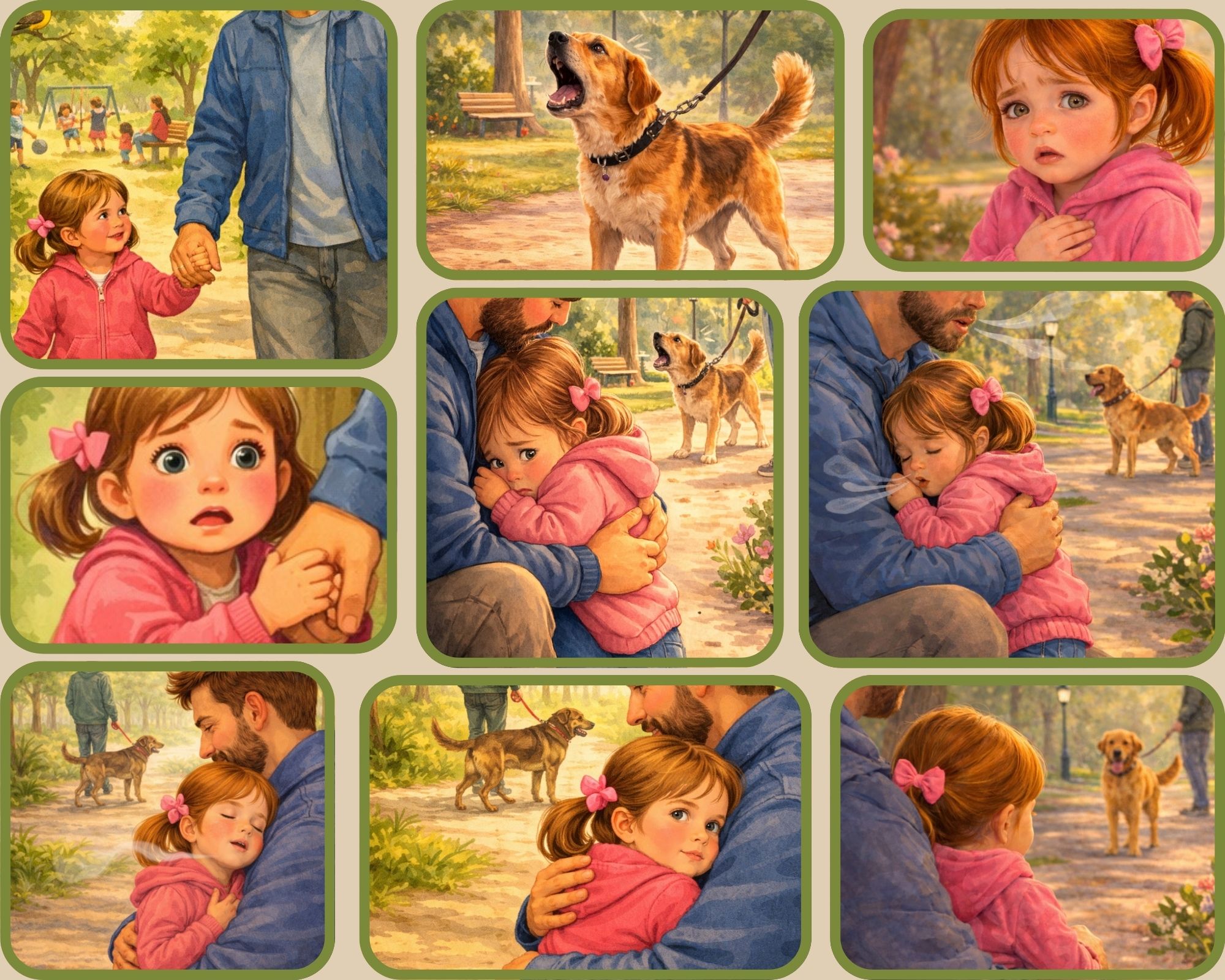 Illustration of a girl and her fear in the park