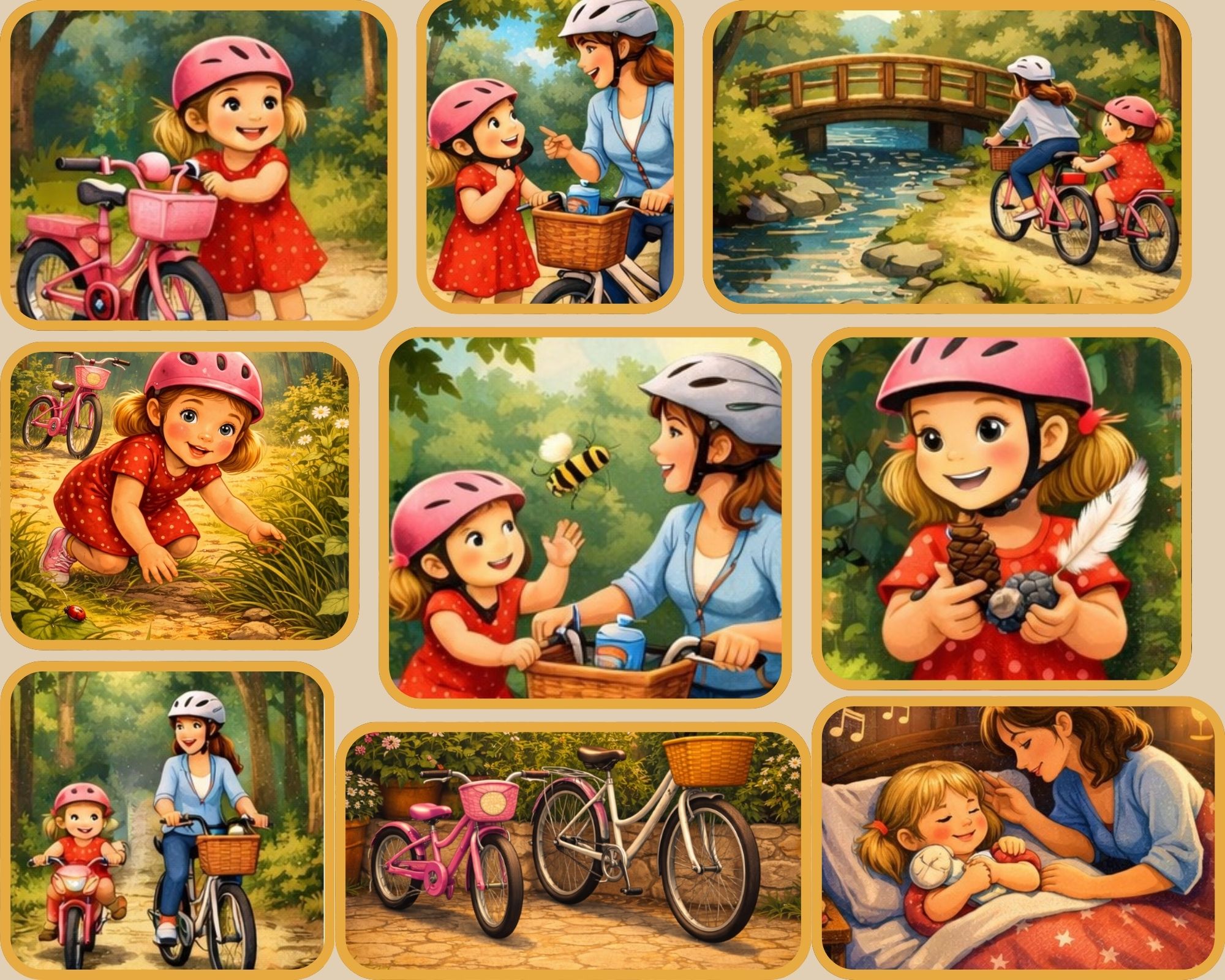 Illustration of a girl and her mom on bikes